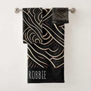 Die cuts Stylised Wood Monochrom Modern Pattern Bath Towel Set