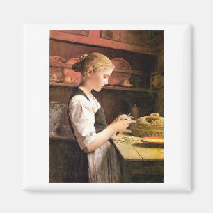 Die kleine Kartoffelschälerin Girl Peeling Potatos Magnet