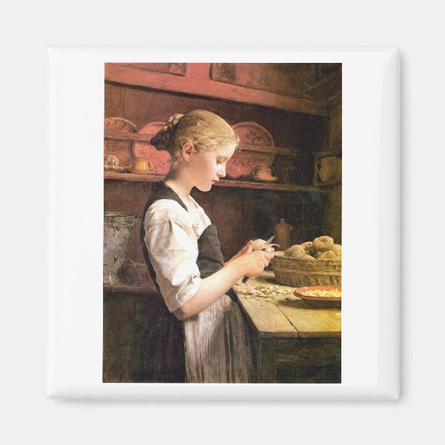 Die kleine Kartoffelschälerin Girl Peeling Potatos Magnet (Front)