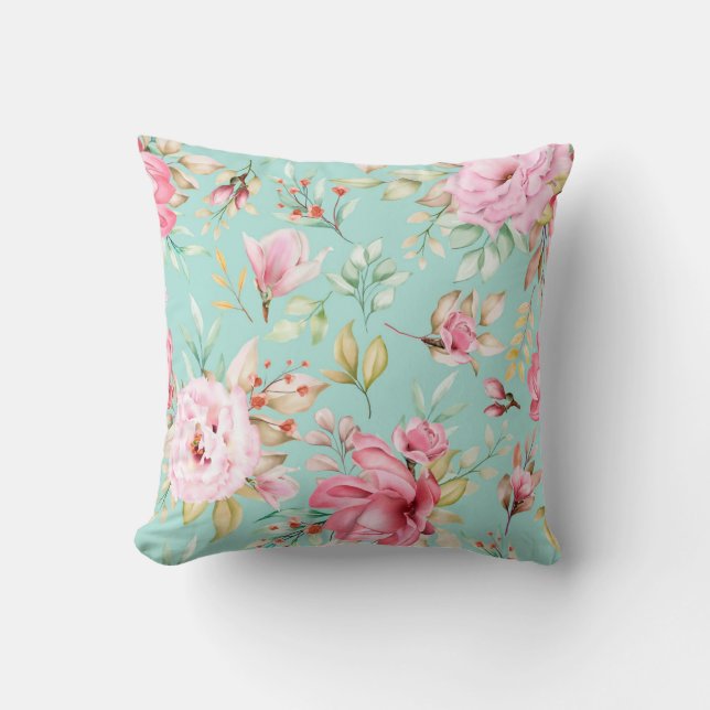 Die Watercolour Floral Blue Rose Seamless  Cushion (Front)