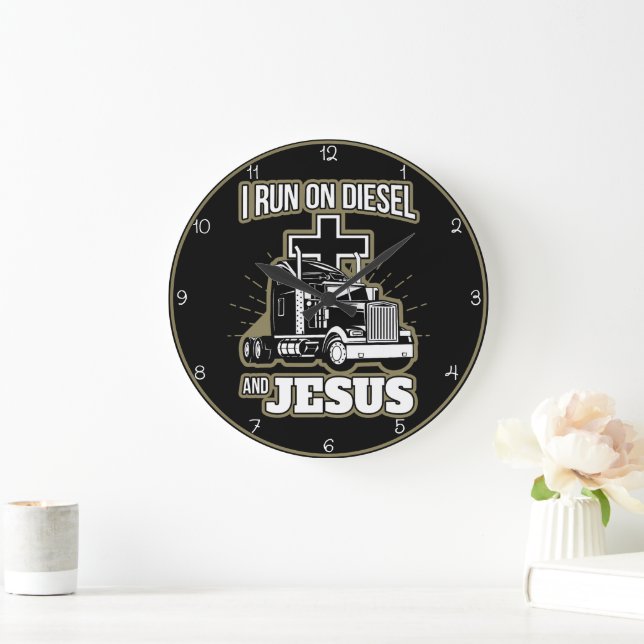 Diesel and Jesus Trucker  Large Clock (Home)