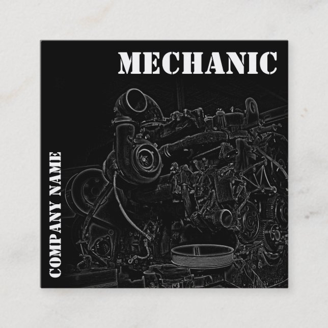 Diesel Engine Square Mechanic Business Card (Front)