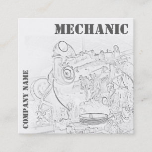 Diesel Engine Square Mechanic Business Card White