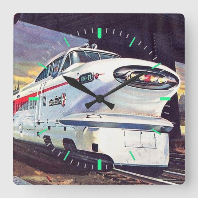 Diesel Locomotive Square Wall Clock (Front)