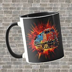 Diesel Locomotive Train Bursting Out Mug