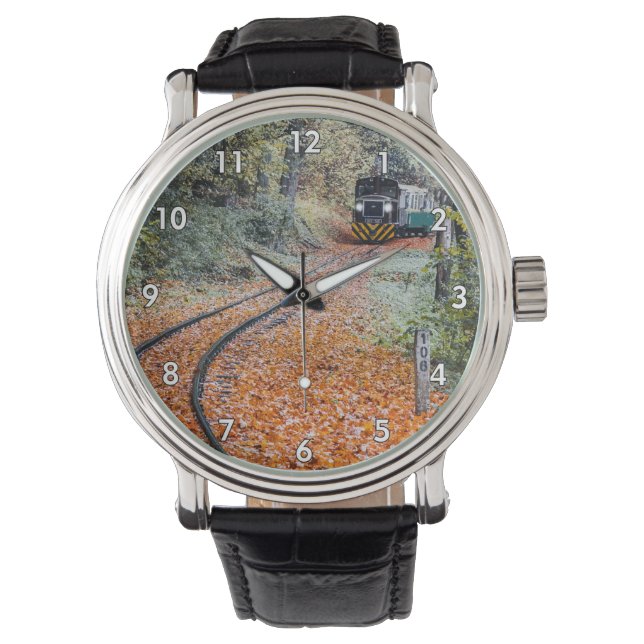 Diesel Locomotive Train Moving in Trees & Leaves Watch (Front)