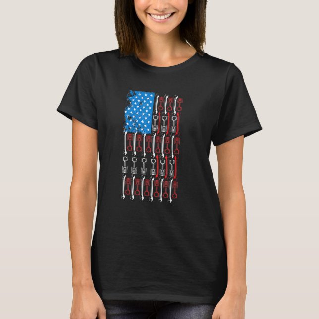 Diesel Mechanic Car Fixing American Flag Auto Repa T-Shirt (Front)