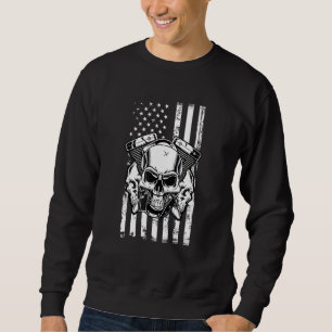 Diesel Mechanic Car Fixing American Flag Skull Sweatshirt