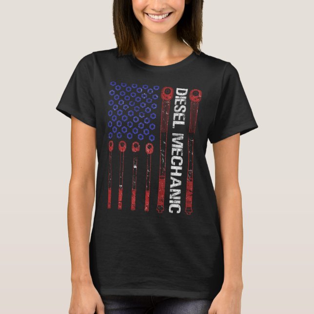 Diesel Mechanic Torque Wrench USA American Flag Fa T-Shirt (Front)