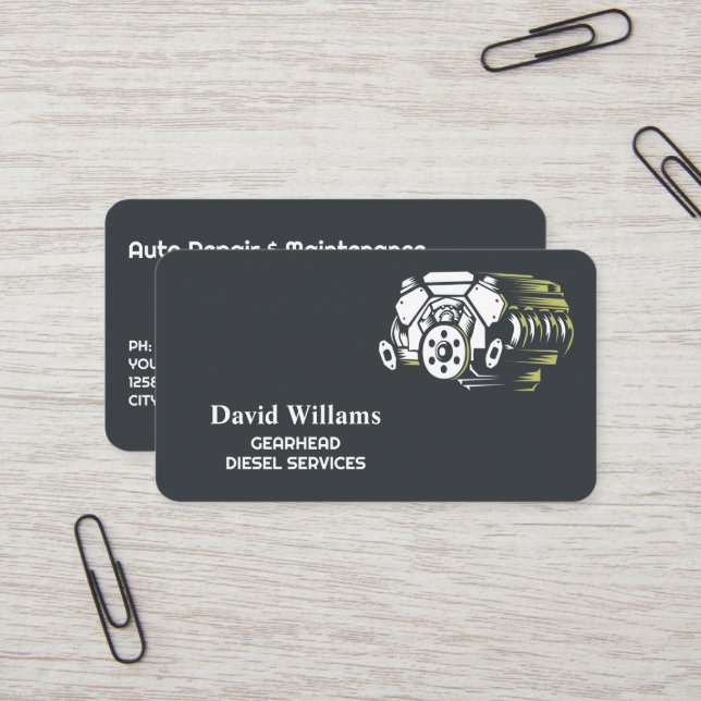 Diesel Repairs Mechanic Business Card (Front/Back In Situ)