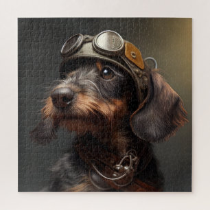 Dieselpunk Wirehaired Dachshund Steampunk Goggles Jigsaw Puzzle