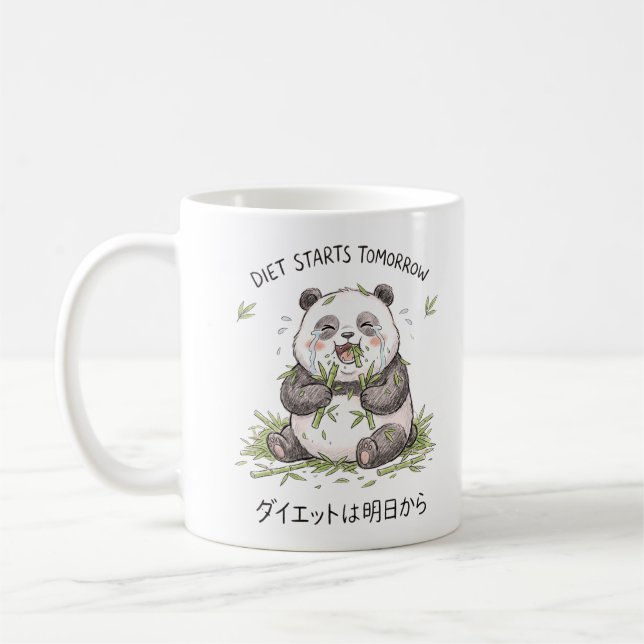Diet Starts Tomorrow Funny Crying Panda Meme Art Coffee Mug (Left)