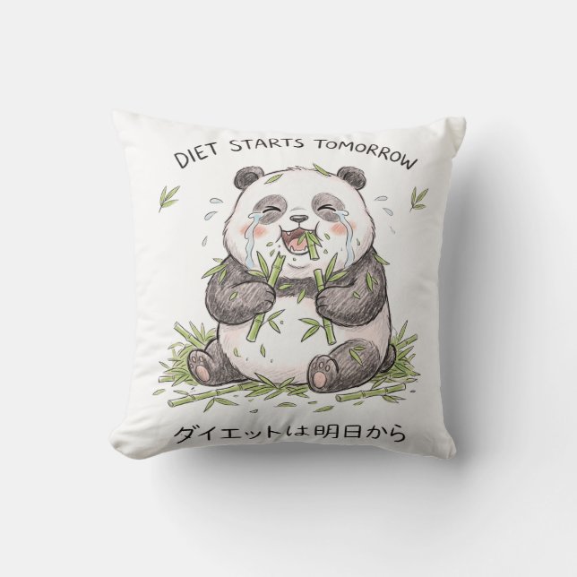 Diet Starts Tomorrow Funny Crying Panda Meme Art Cushion (Front)