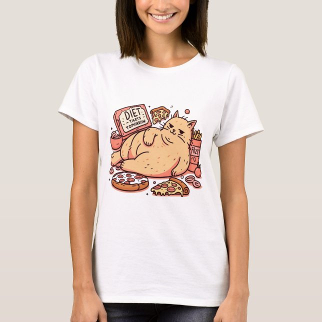 Diet Starts Tomorrow – The Ultimate Cheat Day Cat T-Shirt (Front)