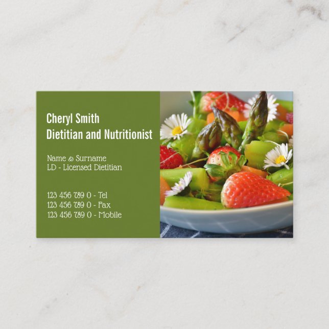 Dietician healthy garden flower salad photo business card (Front)