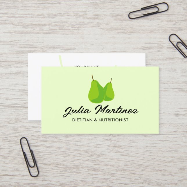 Dietician nutritionist green pear fruit logo business card (Front/Back In Situ)