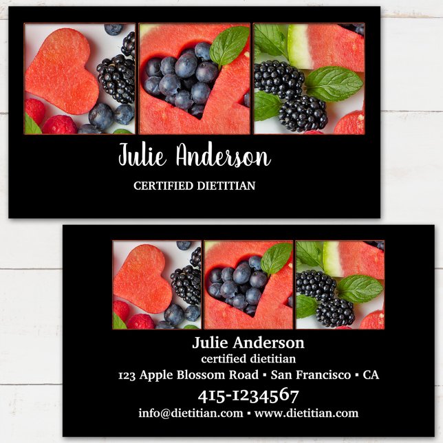 Dietician Nutritionist Health Food Business Card (Business card for a nutritional therapist or professional dietitian featuring fresh fruits )