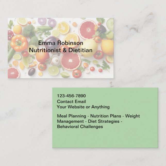 Dietitian Nutritionist Food Theme Business Cards (Front/Back)