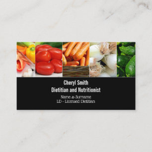 Dietitian vegetable photo collage on black business card