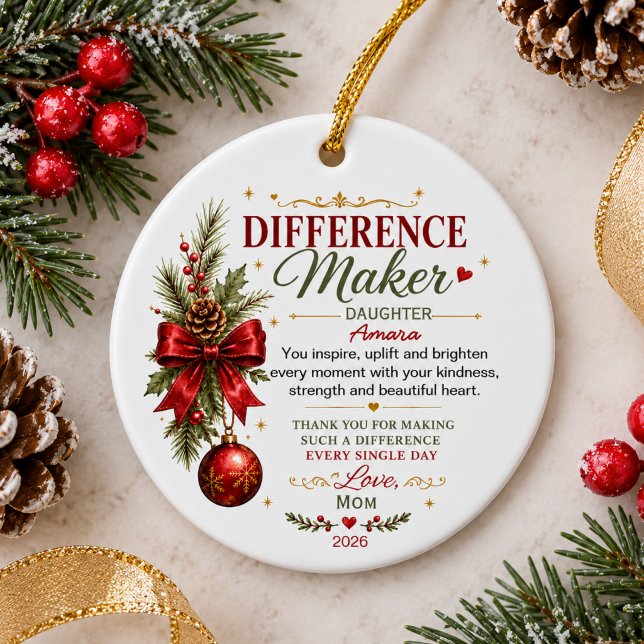 Difference Maker Personalised Appreciation Gift Ceramic Ornament (Creator Uploaded)