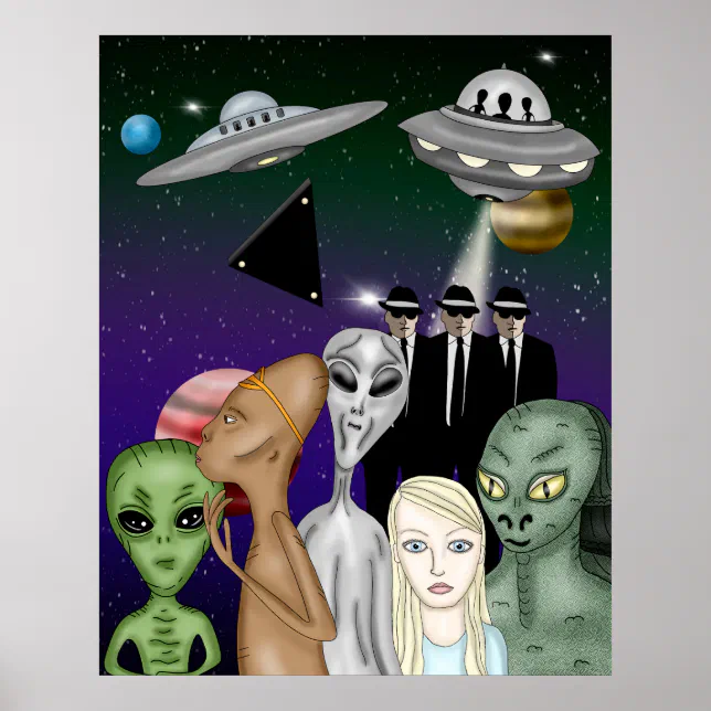 Different Alien Species, UFO, Planets Artwork Poster | Zazzle