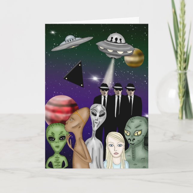 Different Alien Species, UFO, Planets Personalised Card (Front)