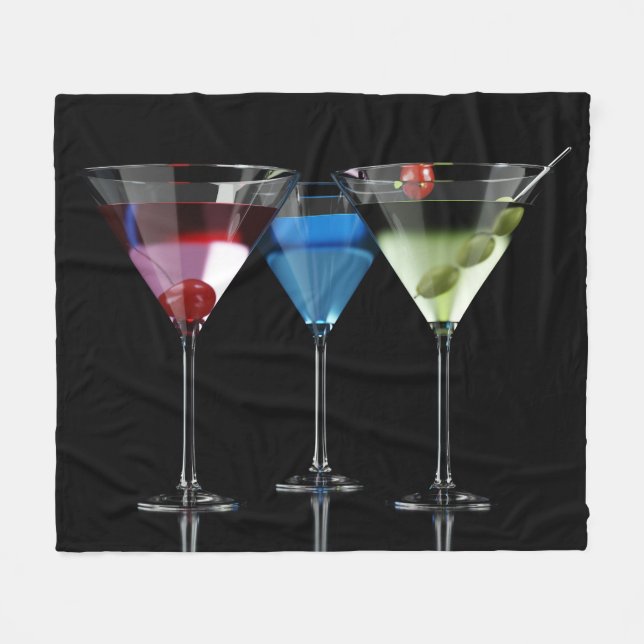 Different cocktails in martini glasses on black fleece blanket (Front (Horizontal))