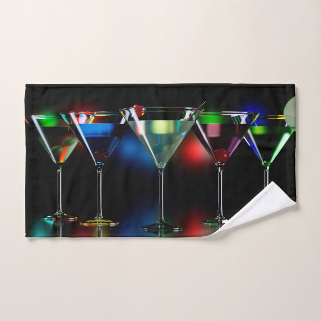 Different cocktails in martini glasses with lights bath towel set (Hand Towel)