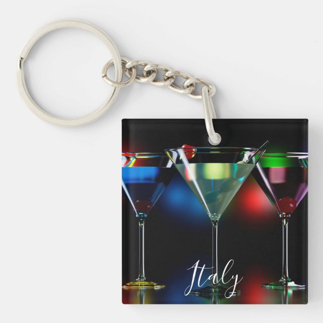 Different cocktails in martini glasses with lights key ring (Front)