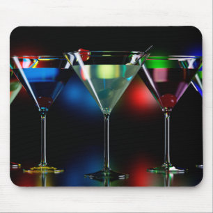 Different cocktails in martini glasses with lights mouse pad