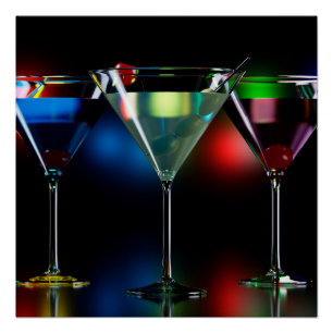 Different cocktails in martini glasses with lights poster