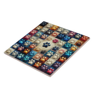 Different coloured canine dog paw print  ceramic tile