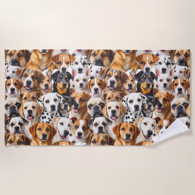 Different dog breeds beach towel (Front)