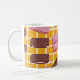 Different flavoued wafers seamless background coffee mug