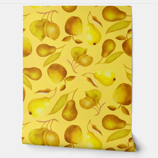 Different Fruits Pattern Yellow Wallpaper (Unrolling)