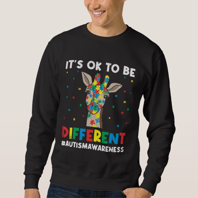 Different Giraffe Love Support Autism Awareness Sweatshirt (Front)