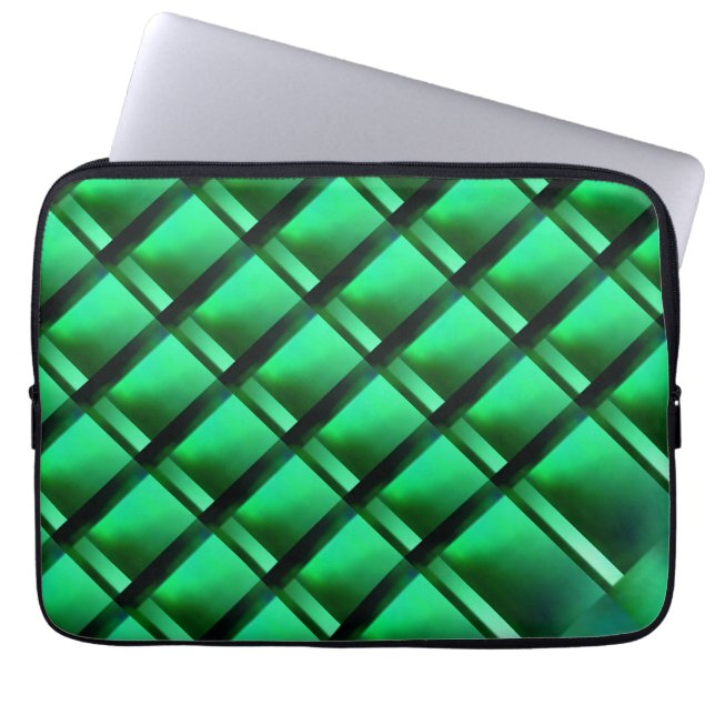 Different green, shapes with luminous illusion laptop sleeve (Front)