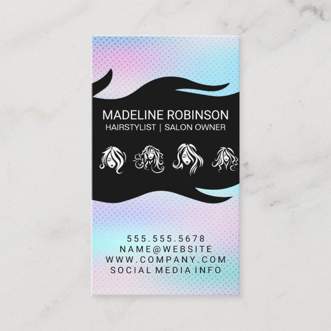 Different Hair Styles | Holographic Gradient Business Card (Front)