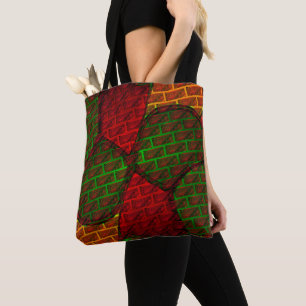 Different image montage, brick, red, green, yellow tote bag