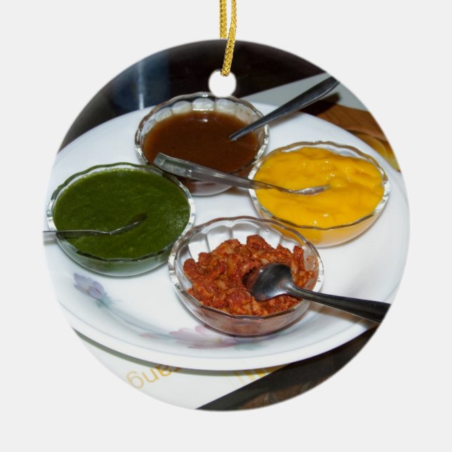 Different Indian spices in bowls Ceramic Tree Decoration (Front)