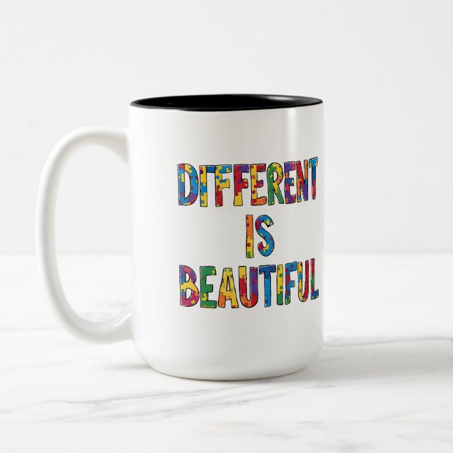 Different Is Beautiful - Autism Awareness  Two-Tone Coffee Mug (Left)