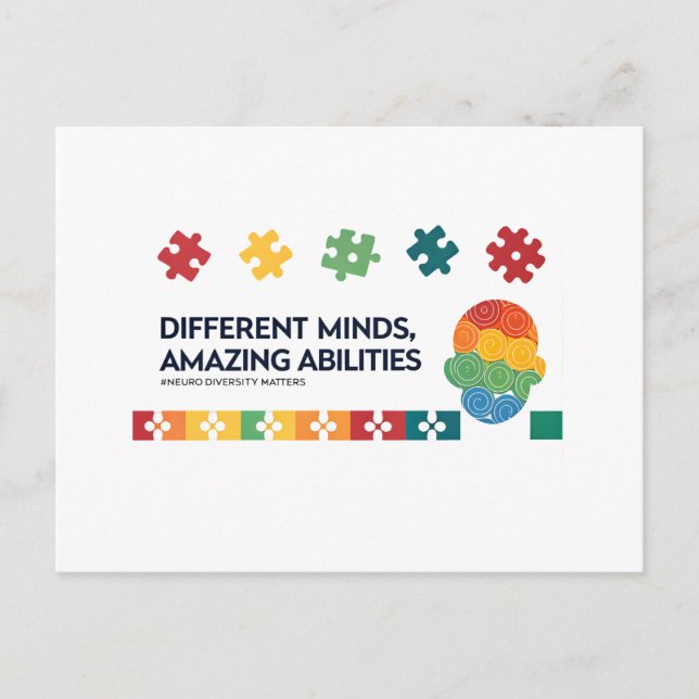 Different Minds Amazing Abilities Awareness Art Postcard (Front)