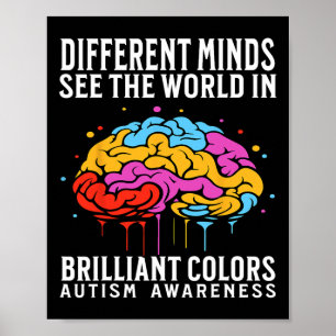 Different Minds Autism Awareness Kids Boys Support Poster