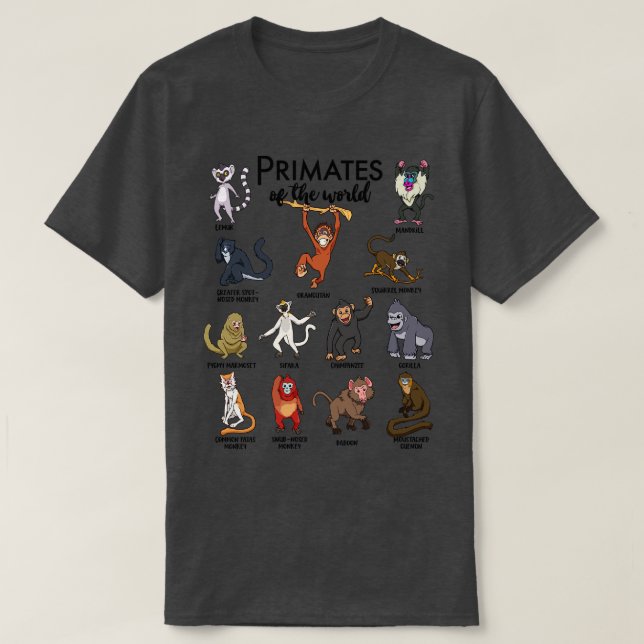 Different monkeys types of primates T-Shirt (Design Front)