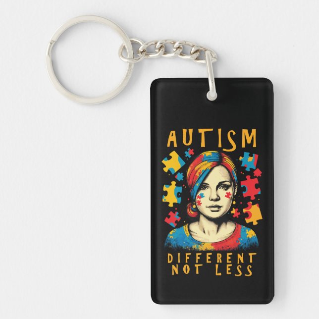Different Not Less Autism Awareness Positive Quote Key Ring (Front)