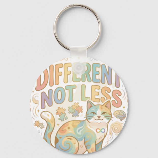 Different Not Less Neurodiversity Cat Autism Accep Key Ring (Front)