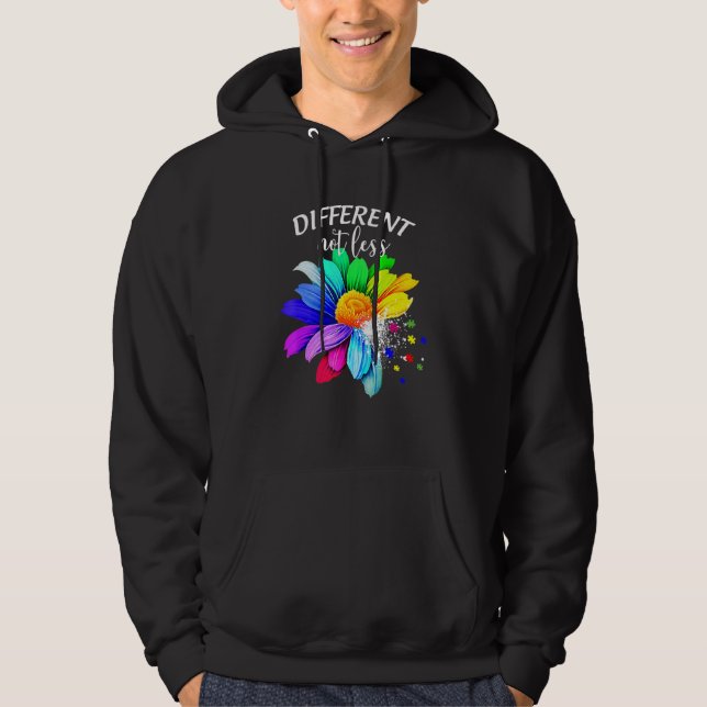 Different Not Less, Sunflower Autism Puzzle Awaren Hoodie (Front)