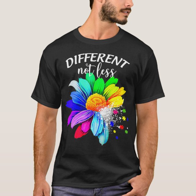 Different Not Less, Sunflower Autism Puzzle Awaren T-Shirt (Front)