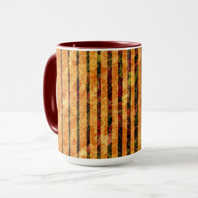 Different orange stripes, scratched small squares mug (Front Left)