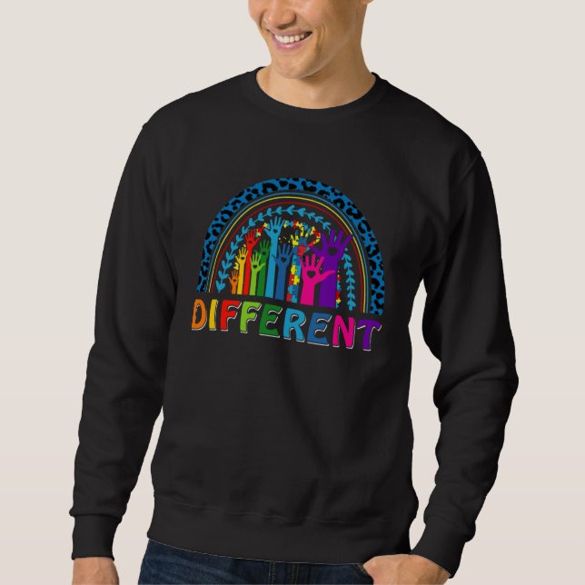 Different Puzzle Raise Hand Leopard Rainbow Autism Sweatshirt (Front)